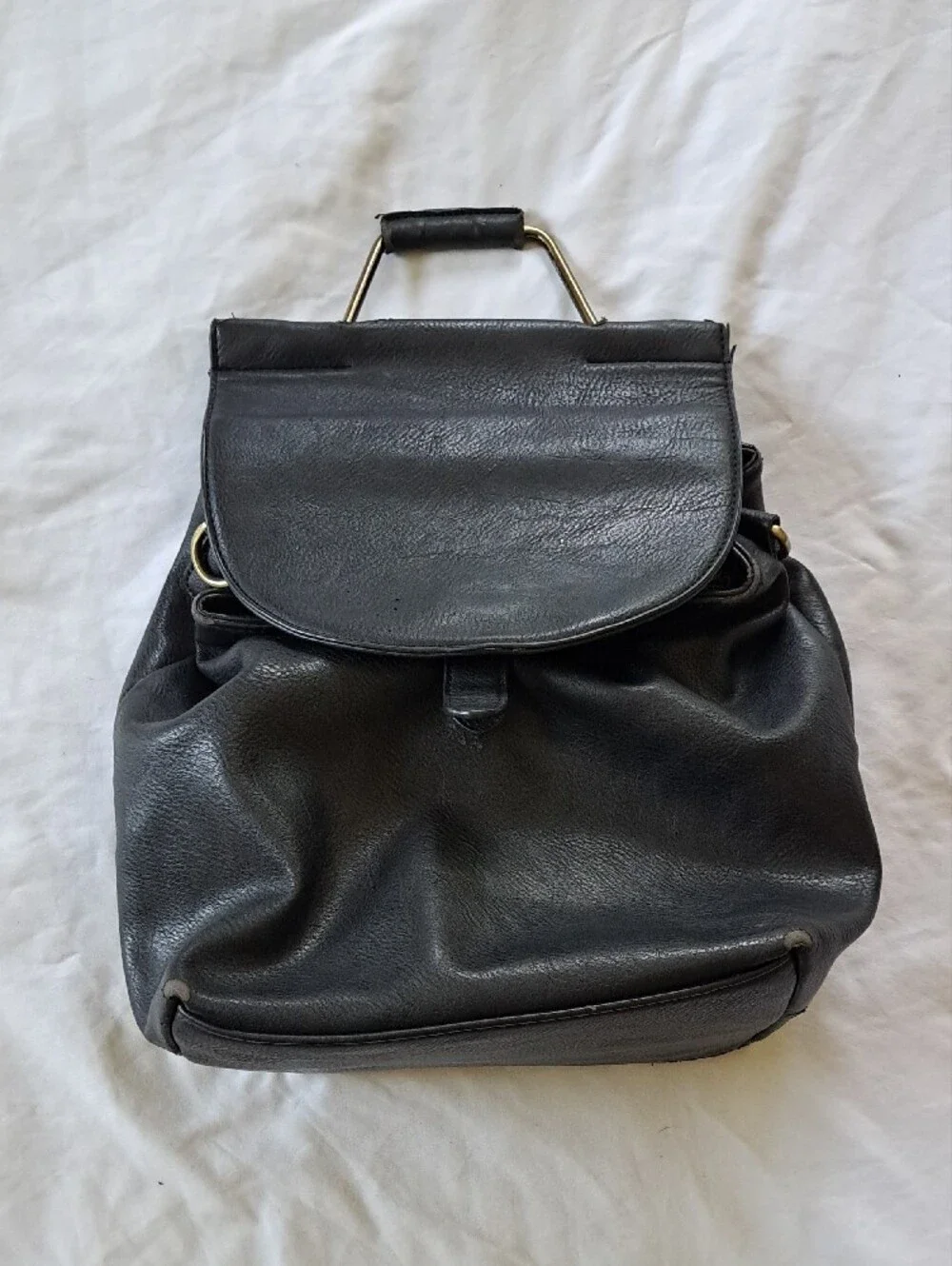 Antik Kraft Black Vegan Leather Convertible Backpack Purse with Gold-Tone Handle